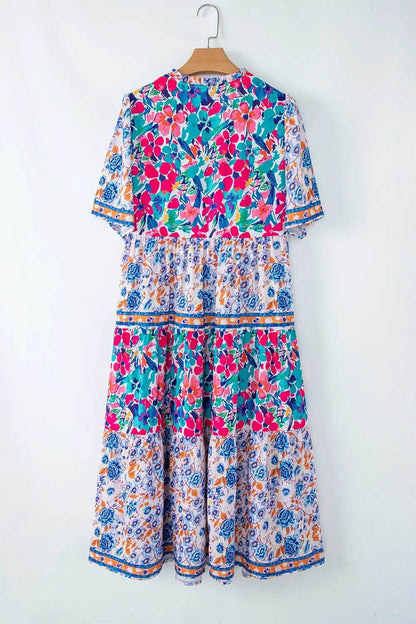 Mixed Floral Print Tie Neck Short Sleeve Dress Trendsi b55aa95c-8f52-464f-b722-84aadb66e9bb-Max