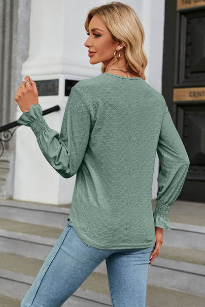 V-Neck Flounce Sleeve Blouse Trendsi b57cdc299cb948e4b69a85f569d008ab-Max