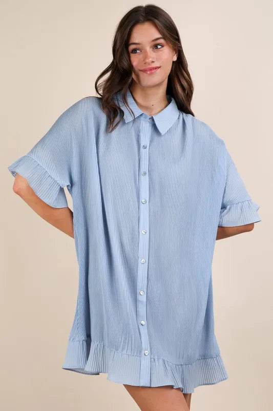 VERY J Pleated Detail Button Down Mini Dress Sky Trendsi b57e1e15640b423d86a8316e72e1f0b5-Max-Origin