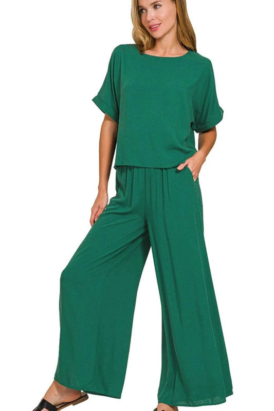 Zenana Round Neck T-Shirt and Wide Leg Pants Set Trendsi b5e34c87-7f65-482c-87c3-49a5ad898761-Max-Origin