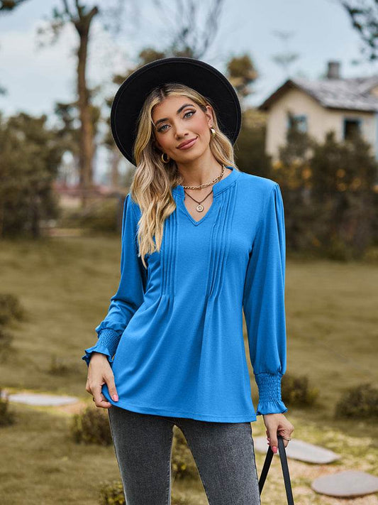 Notched Neck Flounce Sleeve Blouse Sky Blue Trendsi b5ea768db38441e8bb4c1e1f48a17d48-Max