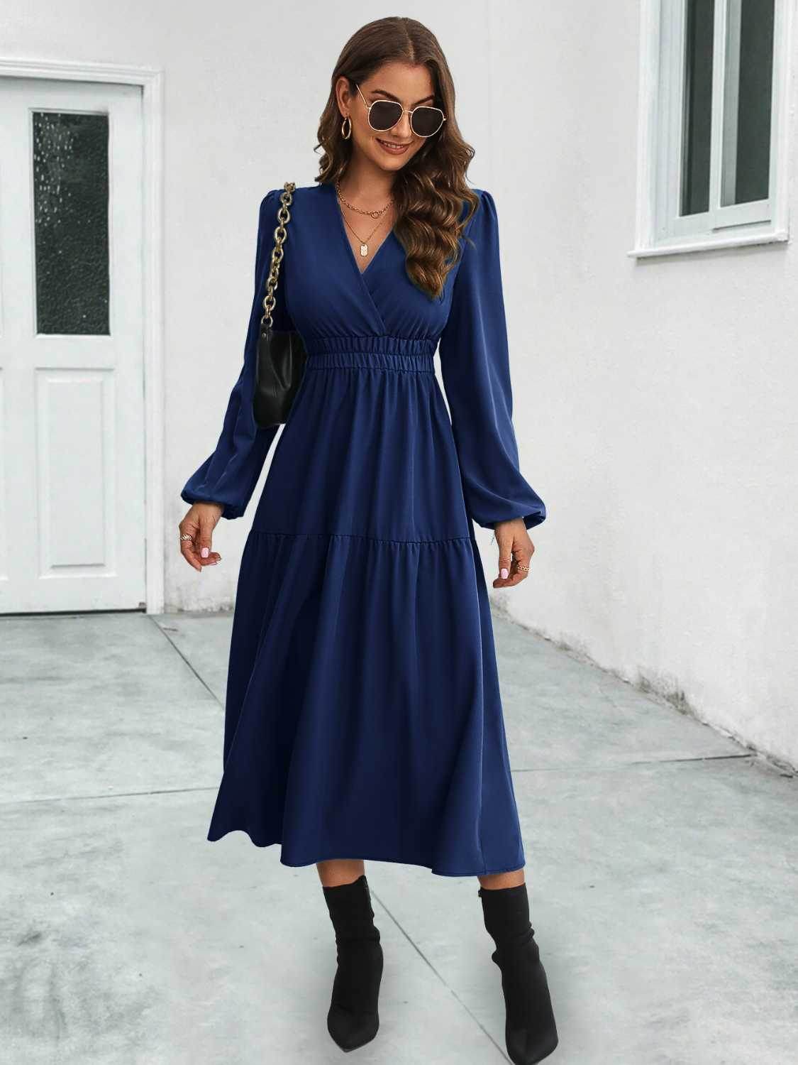 Surplice Neck Long Sleeve Midi Dress Dark Blue Trendsi b5f420599fbf46678057575a3d69eebc-Max