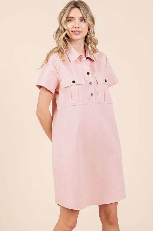 Mittoshop Button Detail Collared Neck Short Sleeve Shirt Dress Trendsi b602a41a-23f2-4199-86e7-15570c41fbaf-Max