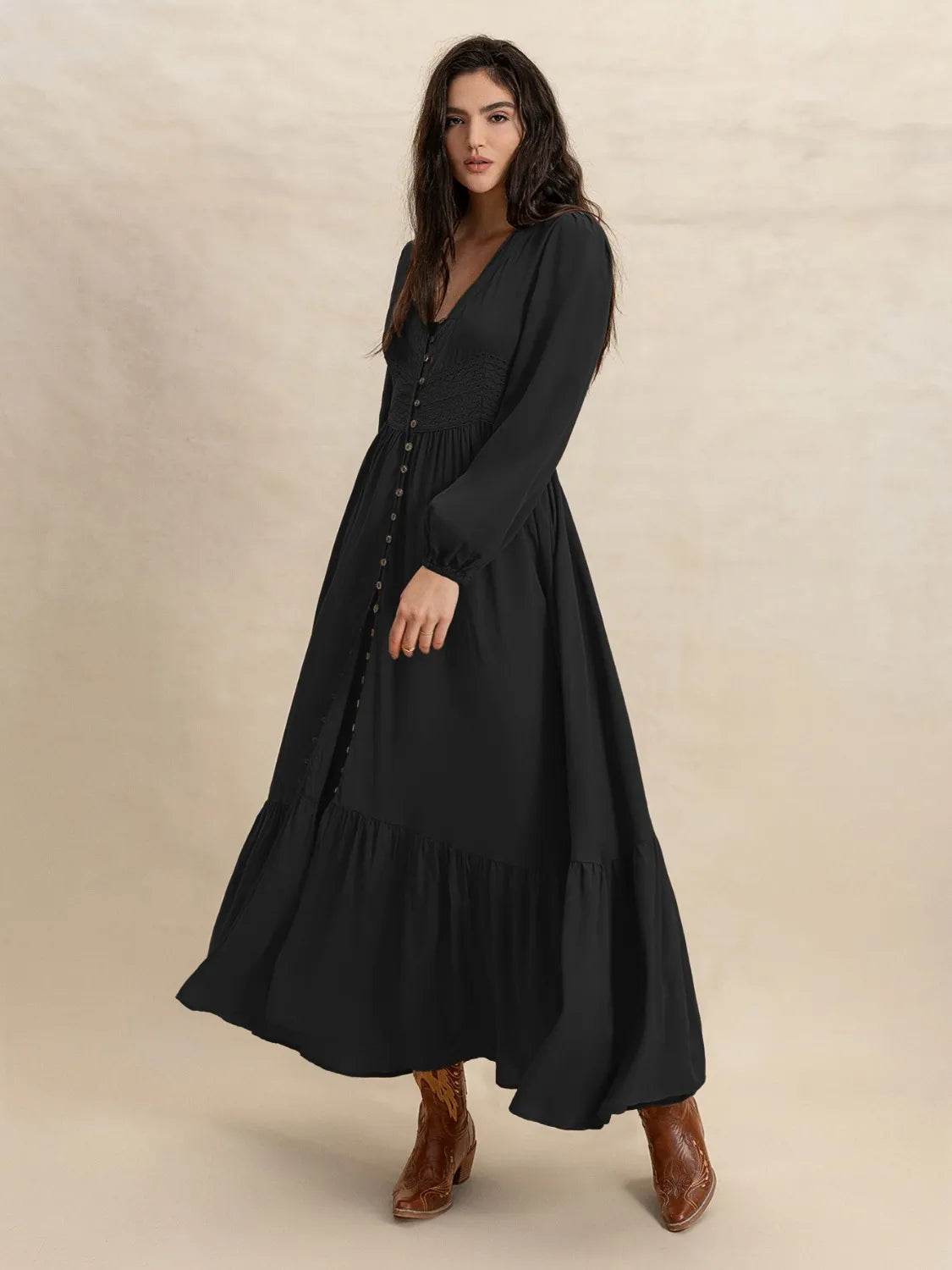 V-Neck Long Sleeve Dress Trendsi b62a3ee0-53e3-4dd0-9ed8-1c3616a8840c-Max-Origin