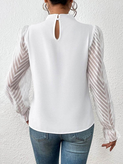 Mock Neck Flounce Sleeve Blouse Trendsi b63b3b93de264f38aee0659e1ff73232-Max