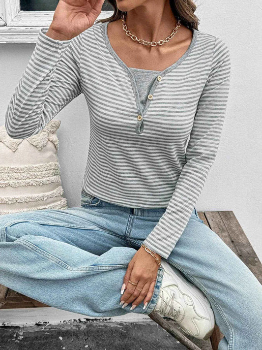 Striped Long Sleeve Casual T-Shirt Trendsi b66f9762ec854dca85183c15fd134062-Max-Origin