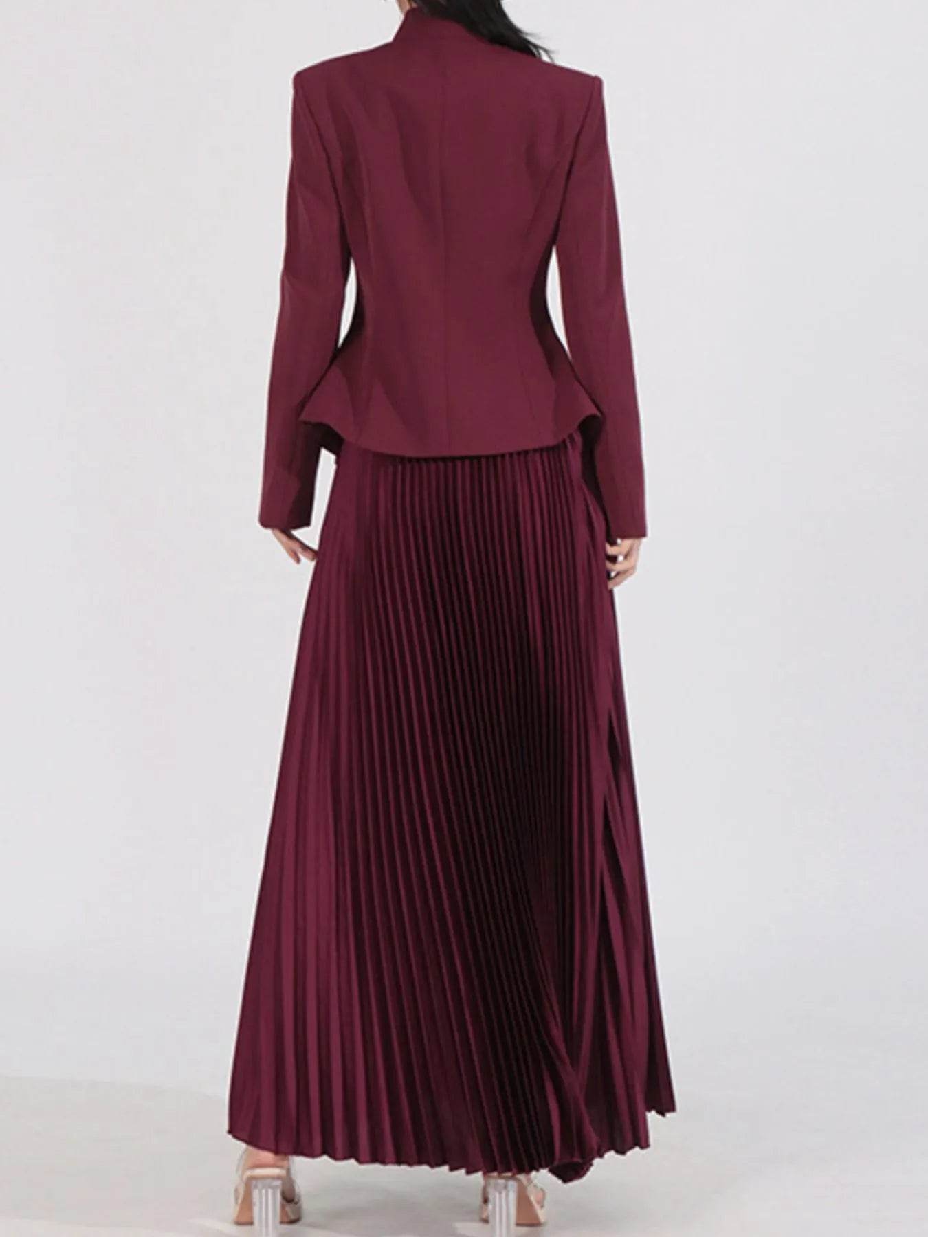 Button Up Long Sleeve Top and Pleated Skirt Set Trendsi b6a86a03-bc8b-4afe-9d97-8151dfeff14f-Max-Origin