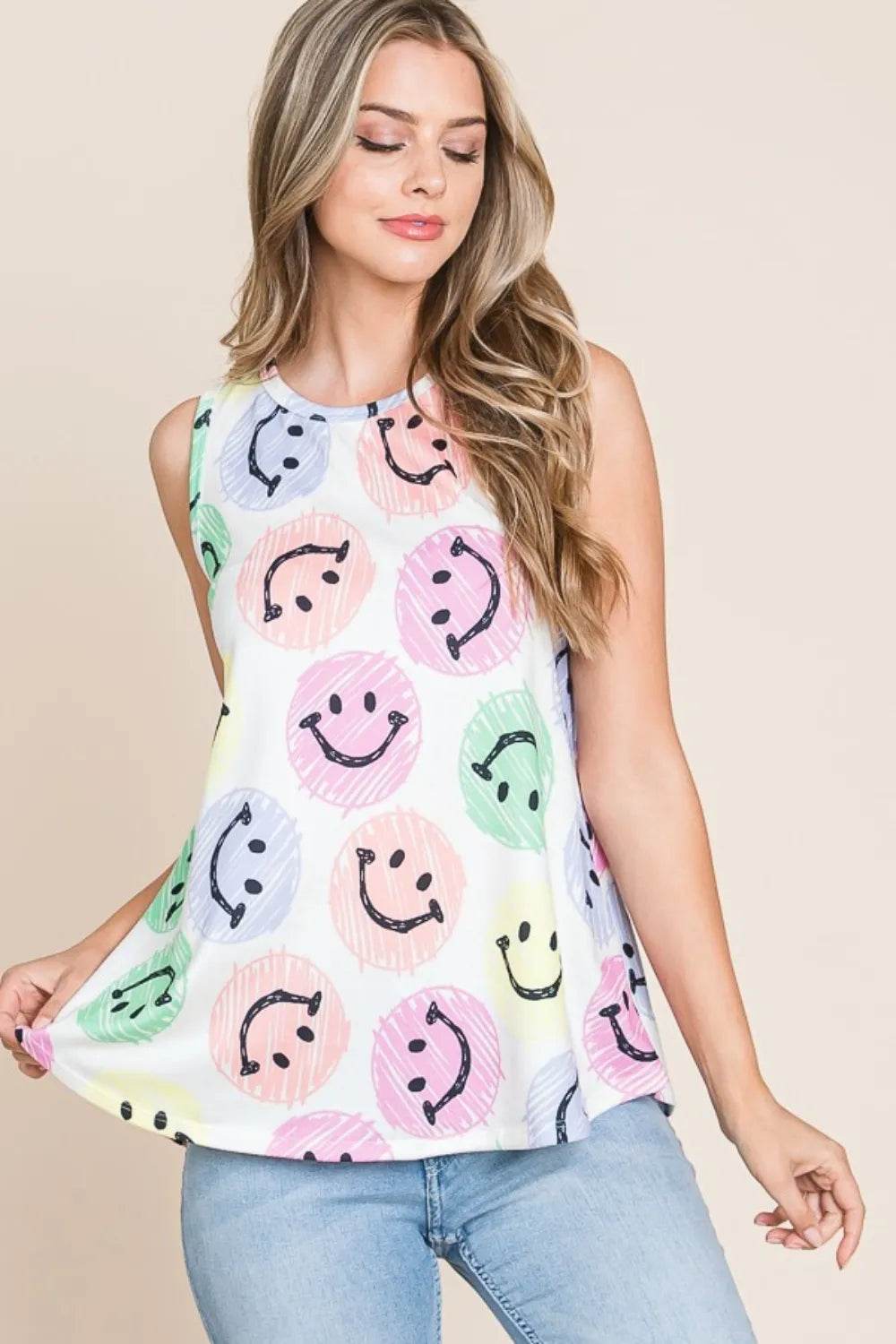 BOMBOM Smiley Face Round Neck Tank Trendsi b6c1ab44-101c-4f00-a736-d61a611ea8be-Max