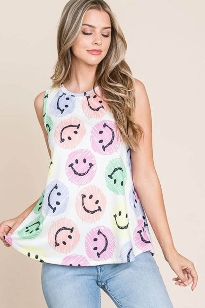 BOMBOM Smiley Face Round Neck Tank Trendsi b6c1ab44-101c-4f00-a736-d61a611ea8be-Max