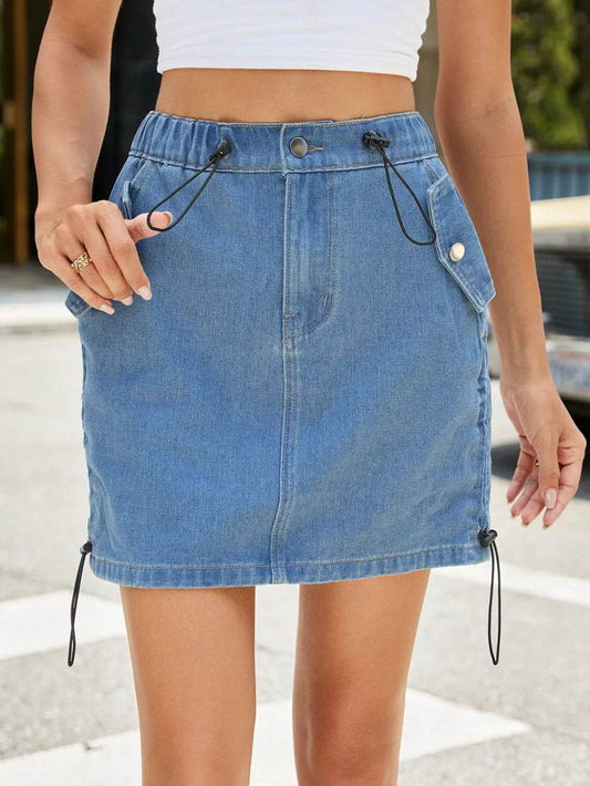 Drawstring Denim Skirt with Pockets Medium Trendsi b6c8192f-1703-4ebf-b6e1-03d204ab575c-Max