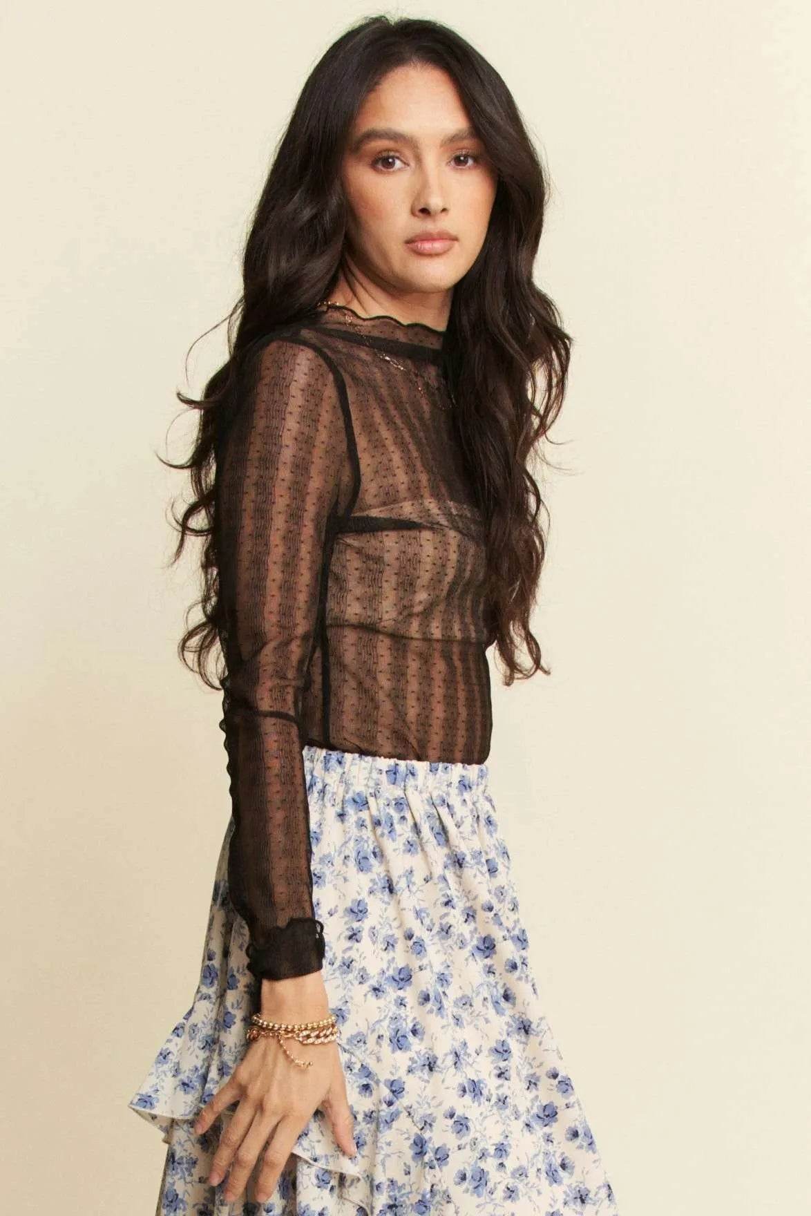 Davi & Dani Turtle Neck Lace Dotted Stretch Mesh Sheer Top Trendsi b6f531dae3d14bcc9c4c4ef725c8f703-Max-Origin