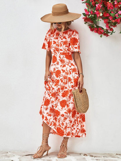 Floral Round Neck Tied Open Back Dress Trendsi b7394a3537564654b1c5e8fc357dfeee-Max