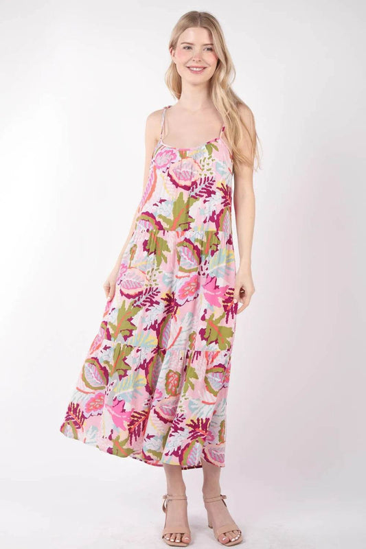 VERY J Tropical Printed Cami Midi Dress Pink Mix Trendsi b76870bd-90be-40e2-b695-437800964cca-Max