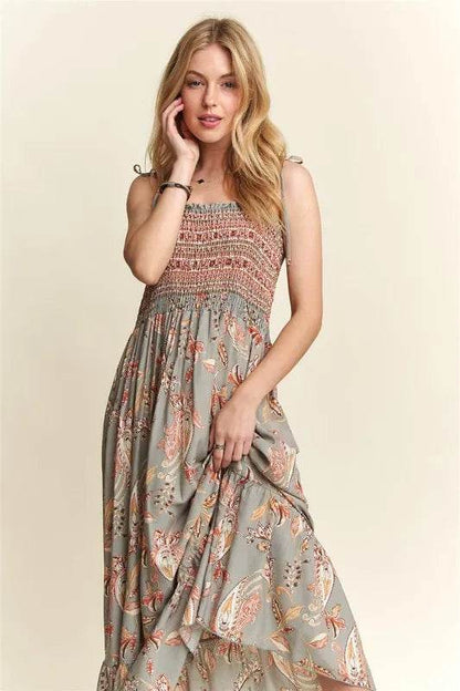 ADORA Smocked Printed Square Neck Tie Shoulder Cami Dress Trendsi b77af479-9745-456b-97f7-2b37086b8c76-Max