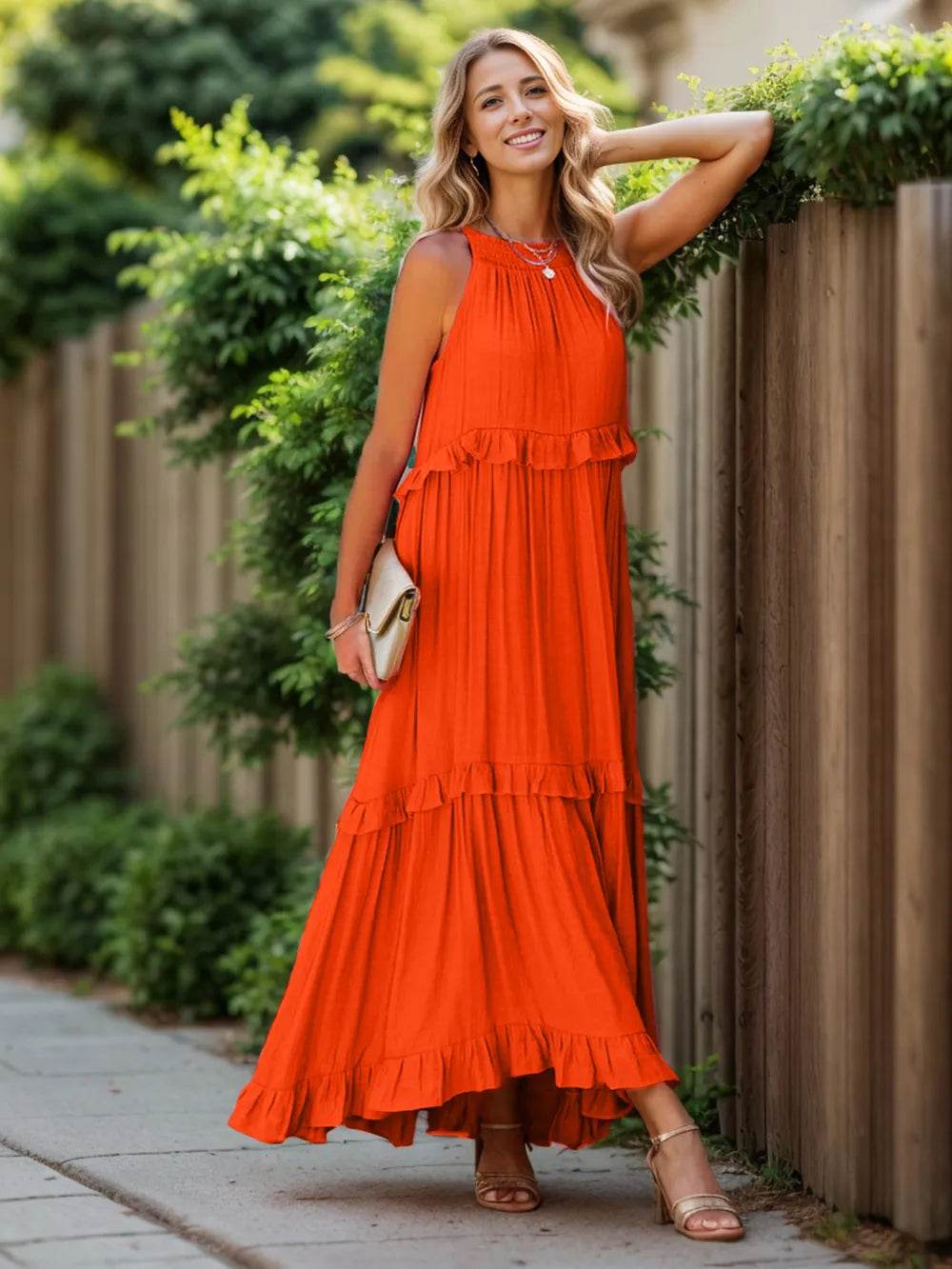 Ruffled Sleeveless Tiered Maxi Dress with Pockets Trendsi b790a3b1-40d5-4b32-a964-cf0fed396f99-Max