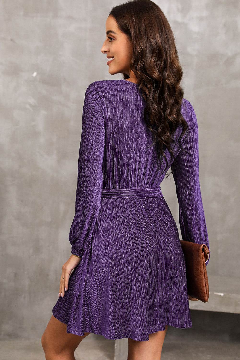 Round Neck Tie Front Long Sleeve Dress Trendsi b79615ced1164fd1a8d299aa25c6fc45-Max