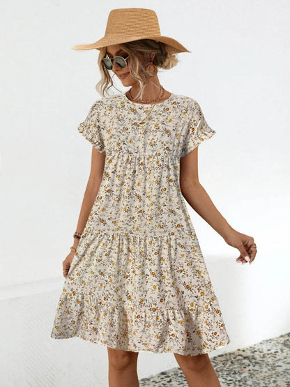 Frill Floral Round Neck Short Sleeve Tiered Dress Trendsi b816d8b1-aa05-4e47-a6b7-0a768298119f-Max