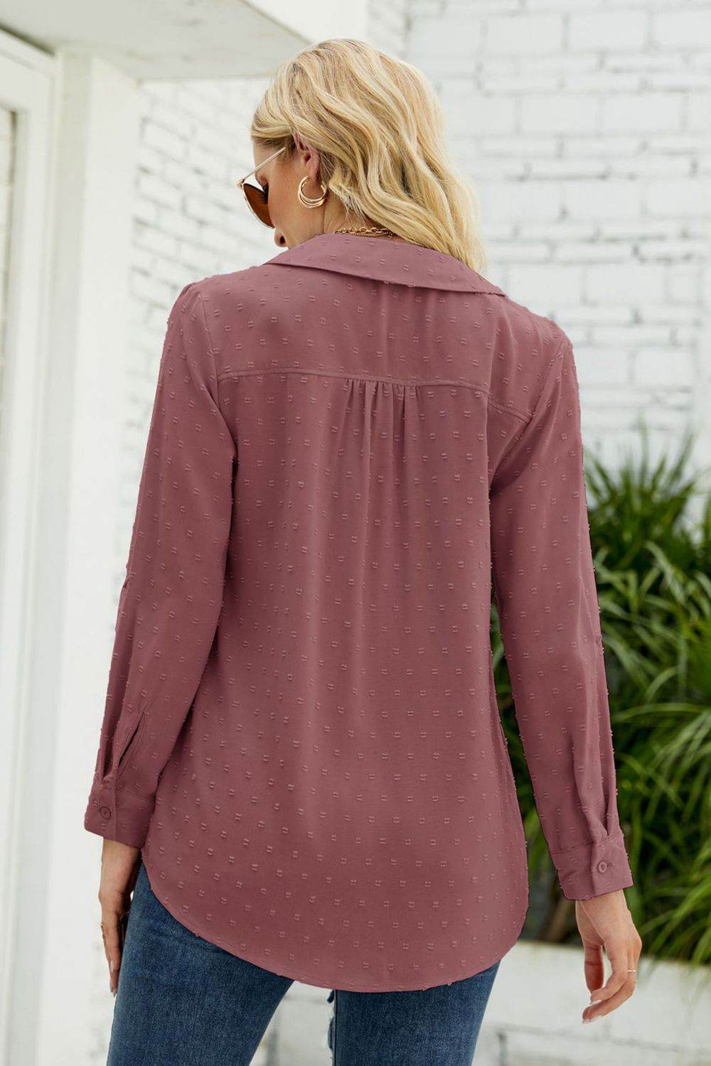 Swiss Dot Johnny Collar Blouse Trendsi b83765f4bb804ddab6266682acbcdbda-Max