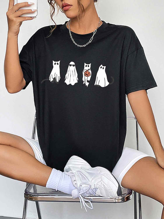 Round Neck Short Sleeve Ghost Graphic T-Shirt Black Trendsi b83cf8a2e4ab4880a6e88408bda8ac90-Max