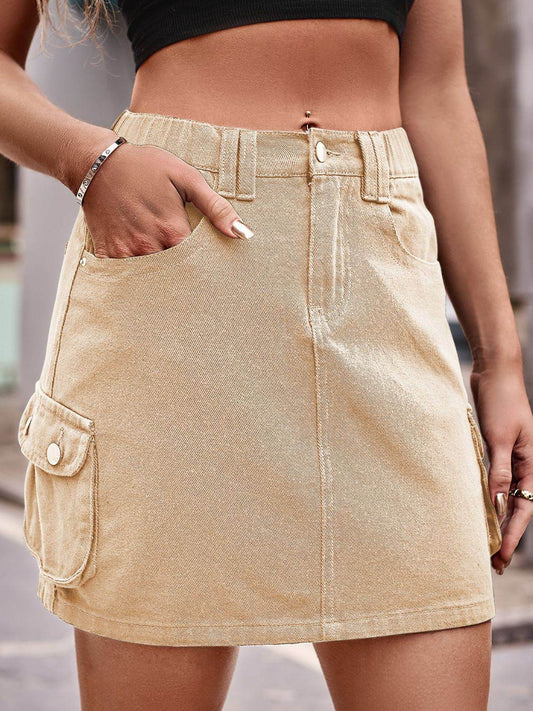 Denim Mini Skirt with Pockets Khaki Trendsi b856768bed1e4464acfcb4edaf067929-Max