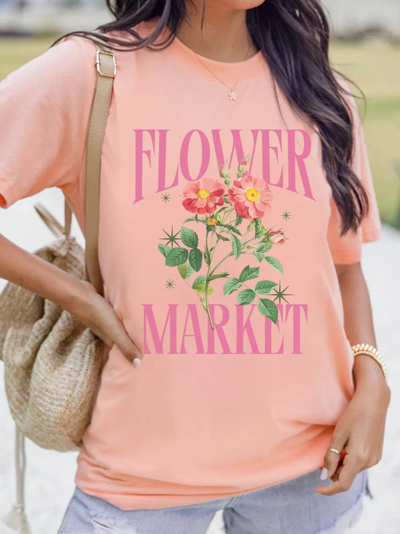FLOWER MARKET Graphic Crewneck T Shirt Watermelon pink Trendsi b86e6229acd541679b0dd5a352c49518-Max-Origin