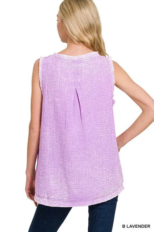 Zenana Double Gauze Raw Edge Acid Washed Tank Trendsi b8a0f1a253b34a1ead60acf782933e63-Max-Origin