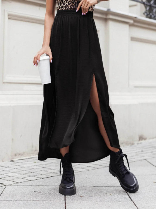 Elastic Waistband High-Slit Maxi Skirt Black Trendsi b8ce52bbf87a4307a5f0ea96f9caa43e-Max-Origin