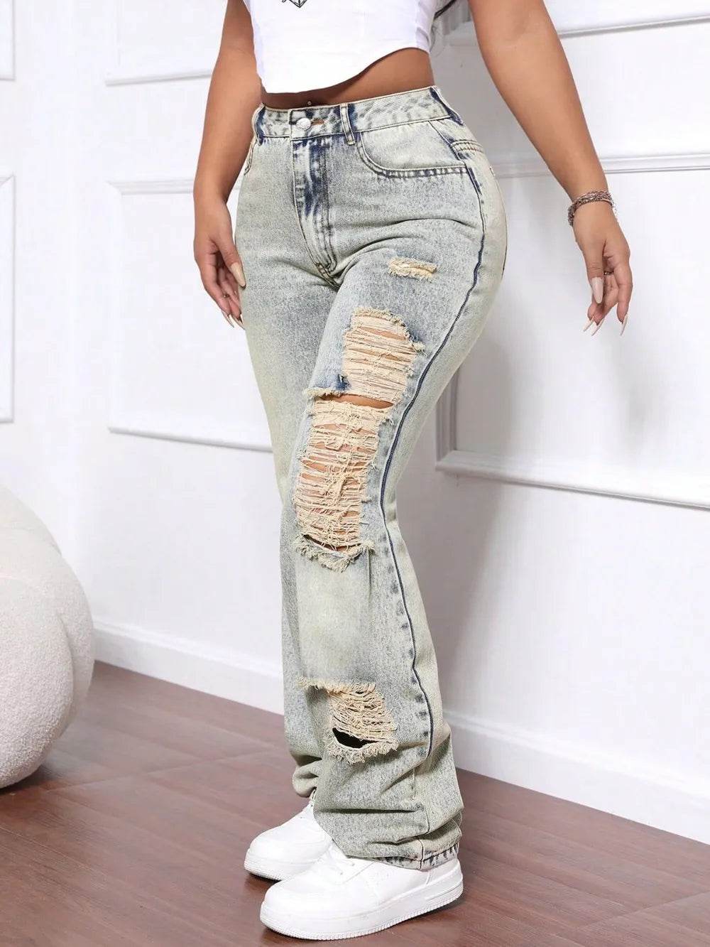 Distressed High Waist Jeans Trendsi b8e58a82-f6ca-4aef-9b20-64dce57356c2-Max