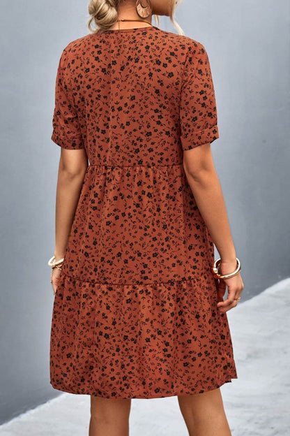 Ditsy Floral Empire Waist Plunge Short Sleeve Dress Trendsi b8e6e162e7914278ba271129a2789be0-Max
