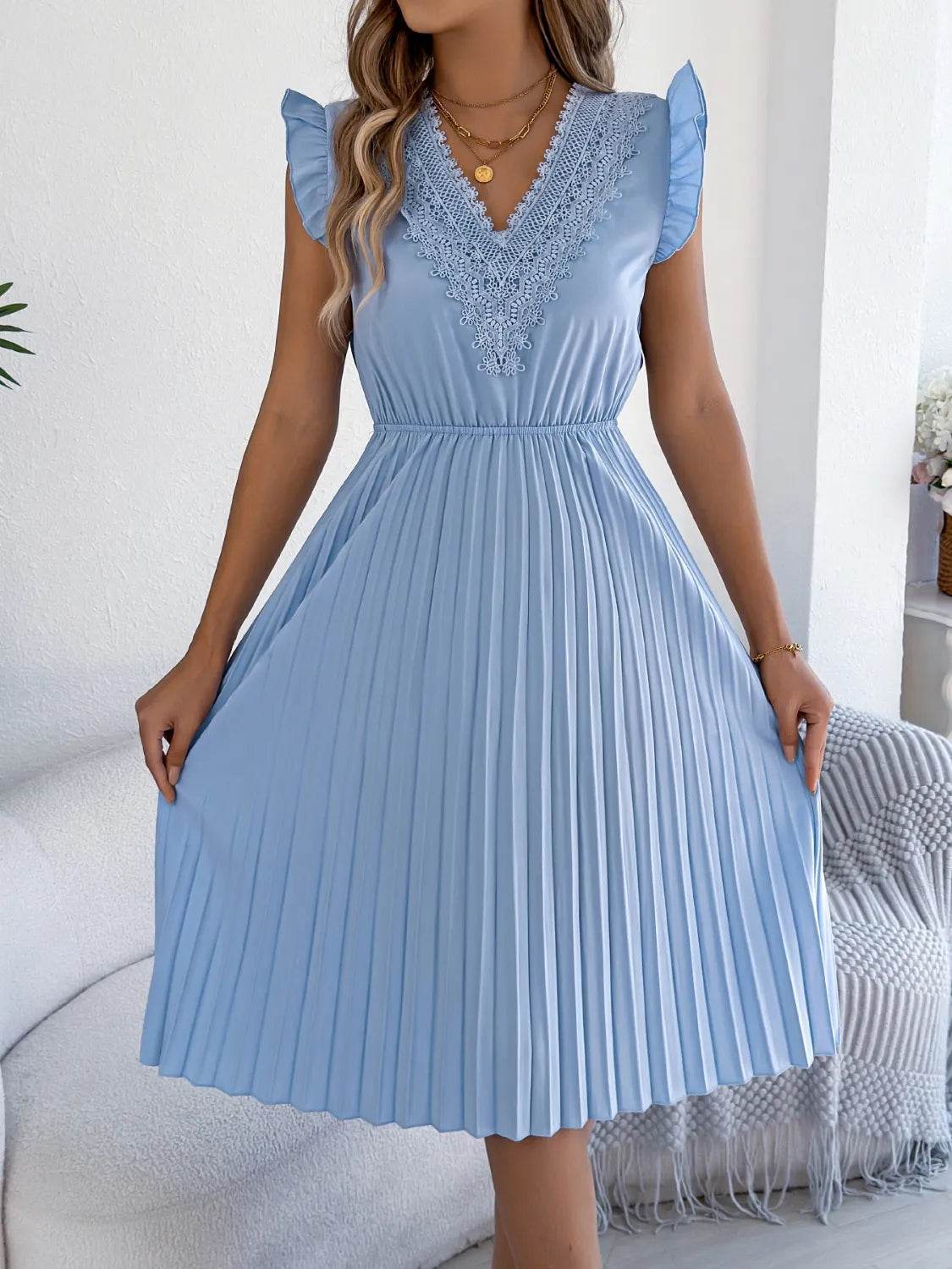 Lace Detail Ruffled Cap Sleeve Pleated Dress Trendsi b8fdc837-8da4-45ea-b10d-1d45d6010af5-Max-Origin