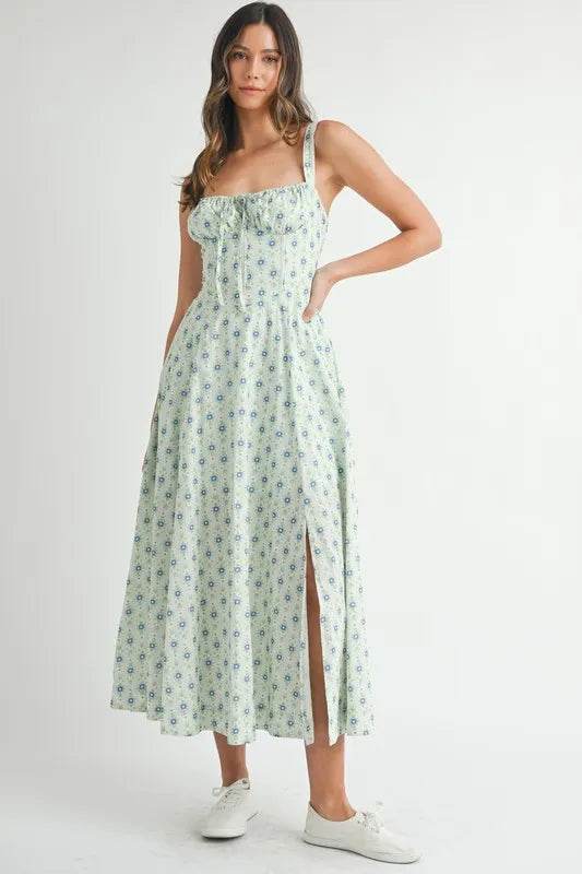 MABLE Floral Print Bustier Back Lace Up Midi Dress MINT Trendsi b905398094d8450f8e3f6bdb8ddb5998-Max-Origin