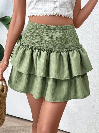 Perfee Layered Smocked Mini Skirt Trendsi b9497a00-78ac-44c1-8acf-dbe56b66b149-Max