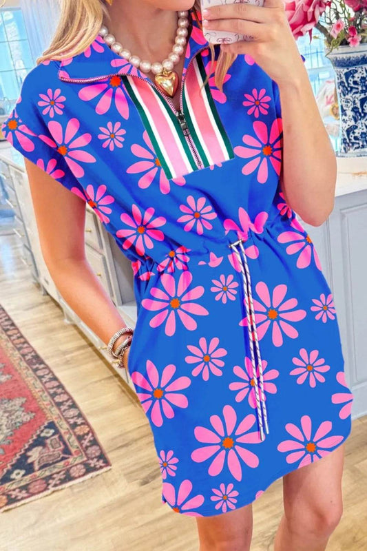 Floral Print Zip Collar Drawstring Summer Mini Dress Blue Trendsi b952f7c9-66fe-4e75-b55f-3a98c2d02c62-Max-Origin