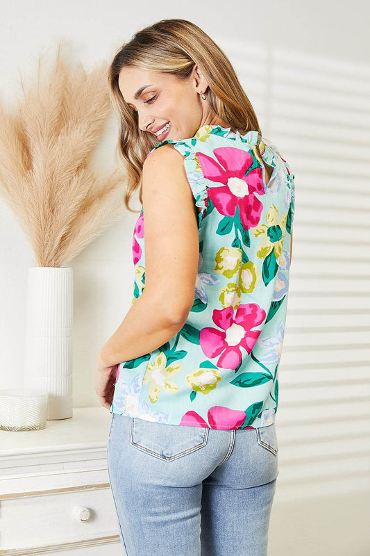 Double Take Floral Print Ruffle Shoulder Blouse Trendsi b970dff309e2426caf8ca6d12c5204cd-Max