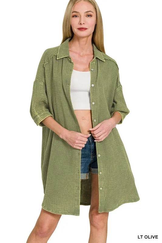 Zenana Washed Double Gauze Button Down Shirt Dress Trendsi b97a32316feb4246b0ec88da6695007f-Max-Origin