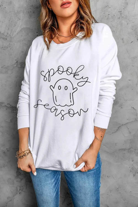 Ghost Graphic Long Sleeve Dropped Shoulder Sweatshirt White Trendsi b9c03956-7b10-487d-9d37-e93f5f1e794e-Max