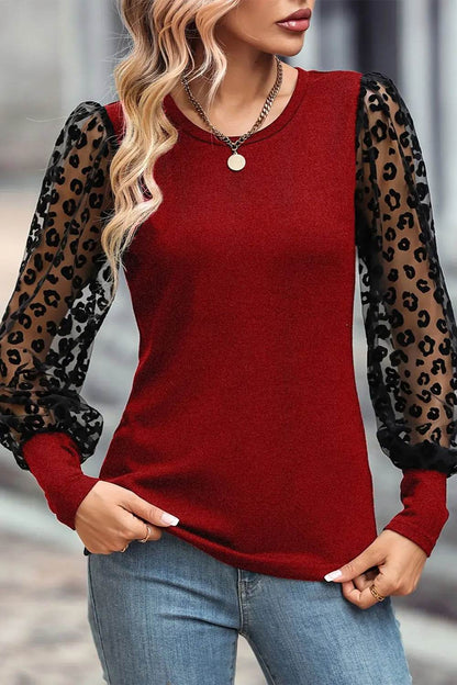 Round Neck Lantern Sleeve Blouse Deep Red Trendsi b9d2c300b59942ef8466aeef257241b6-Max