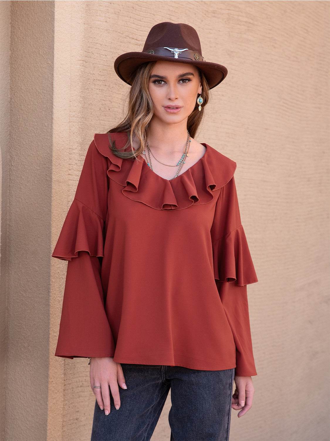 Statement Collar Long Sleeve Blouse Trendsi ba05601d92f74b279ca8847c8c789197-Max
