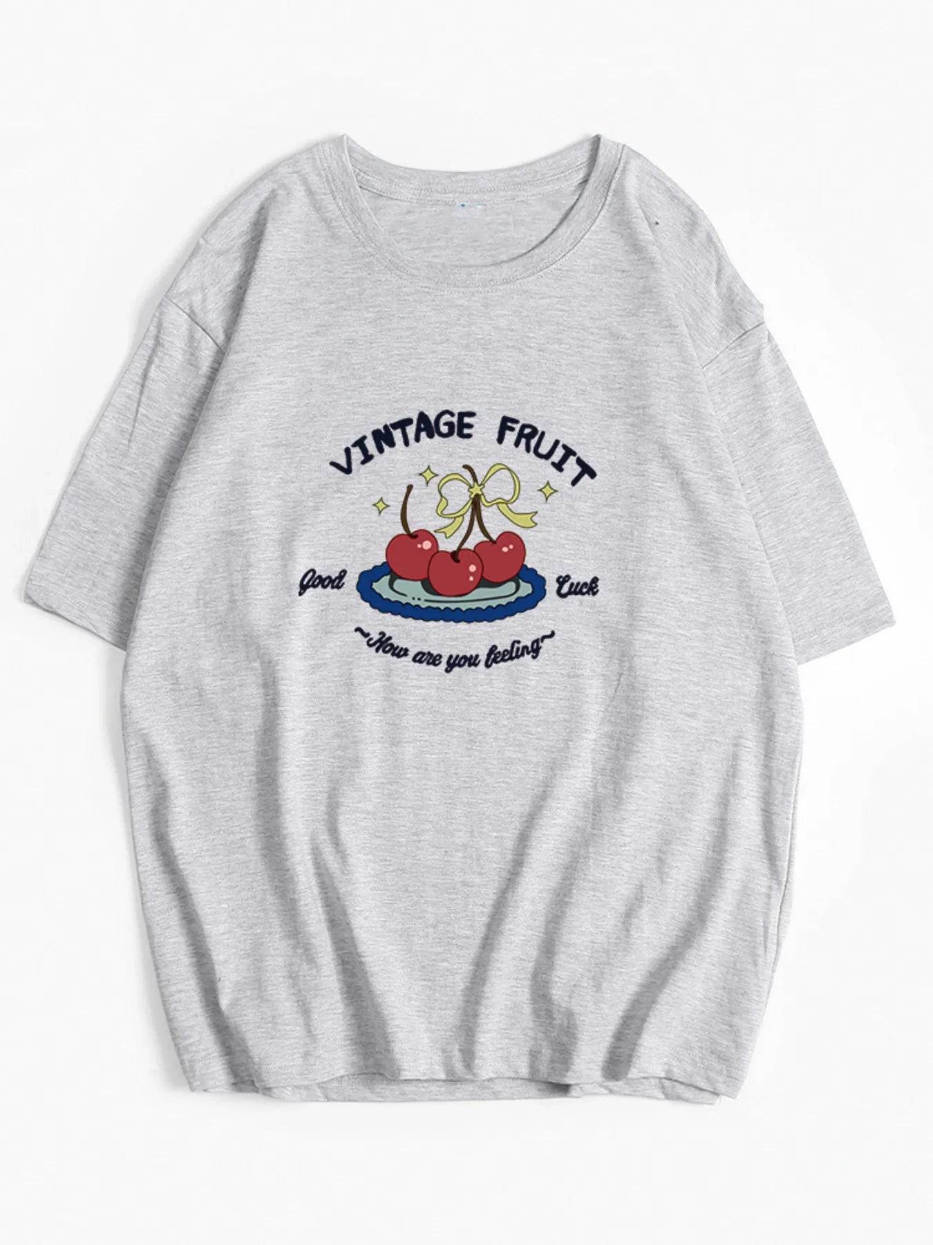 Plus Size Fruit Graphic Round Neck T-Shirt Beige Gray Trendsi ba0de1e0945d4e0fbe5a7d4ea7a6e1a6-Max-Origin