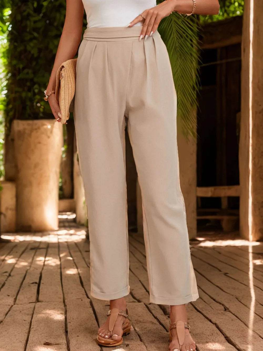 Perfee Ruched Half Elastic Waist Pants Trendsi ba24f2c2-96d7-4919-9bcf-2ec07172c69e-Max