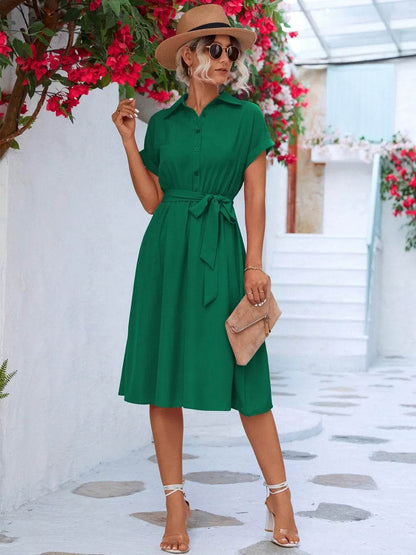 Buttoned Tie Waist Short Sleeve Dress Trendsi ba2fa9ef-7010-4b23-985a-a7c2a56842e1-Max
