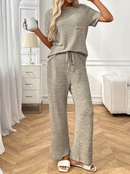 Ribbed Knit Short Sleeve Top and Pants Lounge Set Trendsi ba35ec8eff8a481380ee7e6e13e93f6d-Max-Origin