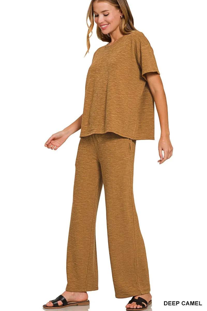 Zenana Slub Short Sleeve T-Shirt and Pants Set DEEP CAMEL Trendsi ba50ac9560c84eeb9c38b6f6eae0f664-Max-Origin