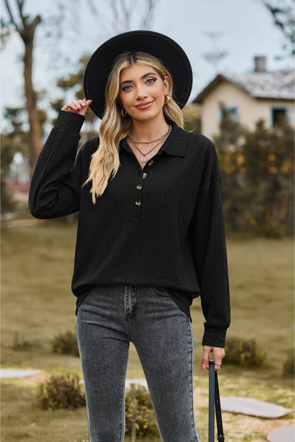 Collared Neck Long Sleeve Blouse Black Trendsi ba67a1e6e96e4de8b59da3307993947c-Max