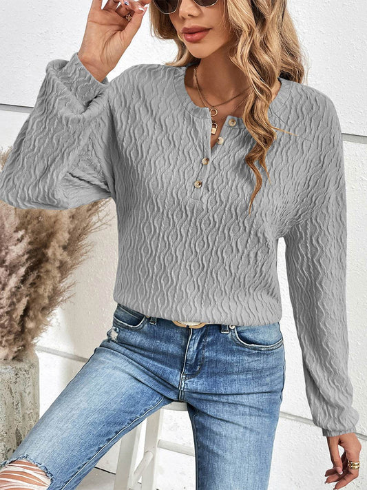 Ivy Lane Half Button Long Sleeve Top Charcoal Trendsi ba6c50a3023241a3ae1c8bac9e39c309-Max