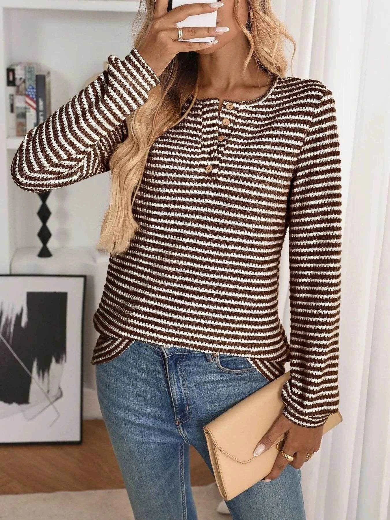 Striped Button Detail Long Sleeve Top Trendsi ba6d59283a614ac491dca48b47044e1f-Max-Origin