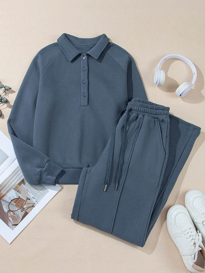 Collared Sweatshirt and High Waist Pants Active Set Trendsi ba8317a2e25b42fda957f465339fd142-Max-Origin