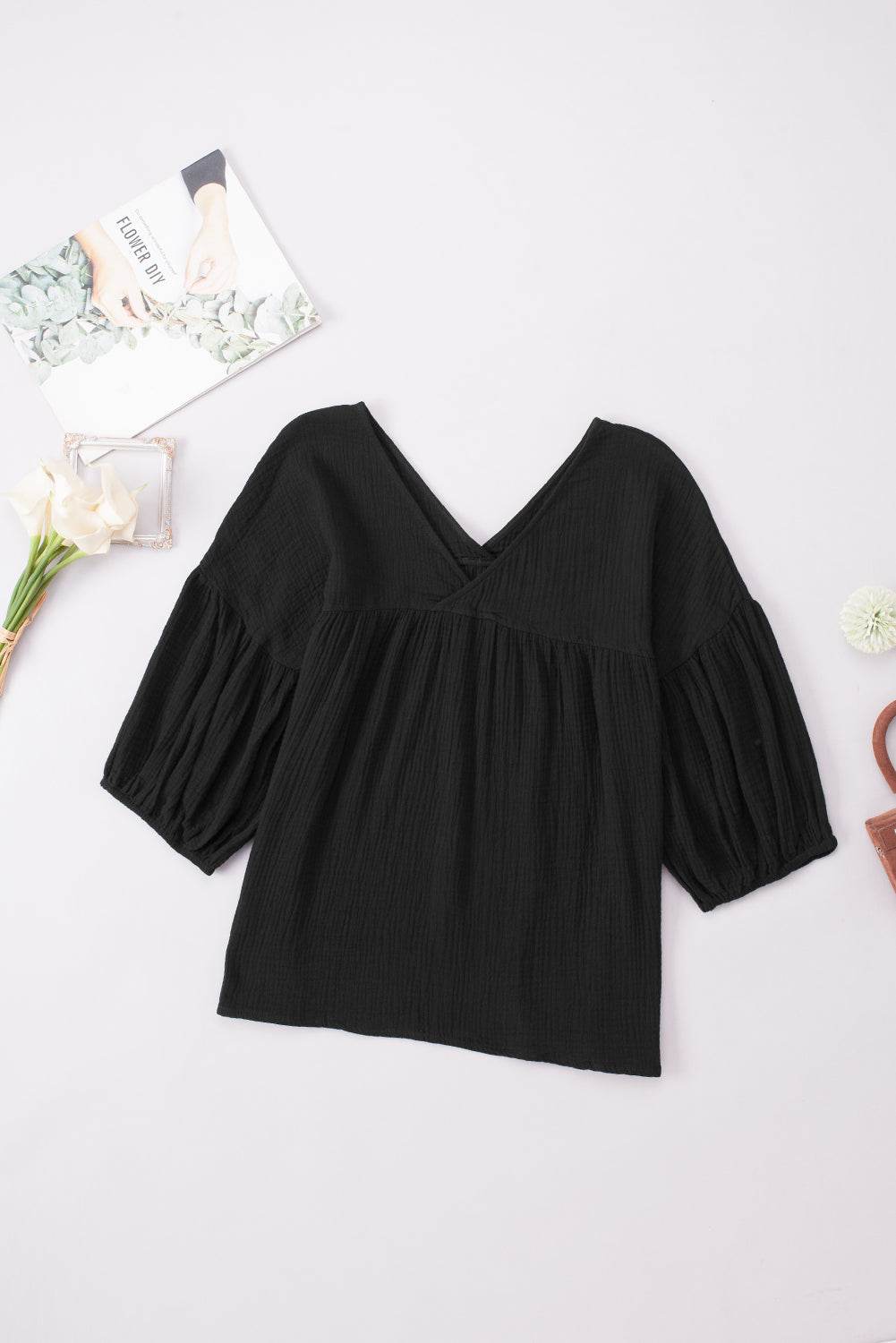 Dropped Shoulder V-Neck Blouse Black Trendsi ba9c8b192ed84fa08c5473b7f3c176d2-Max