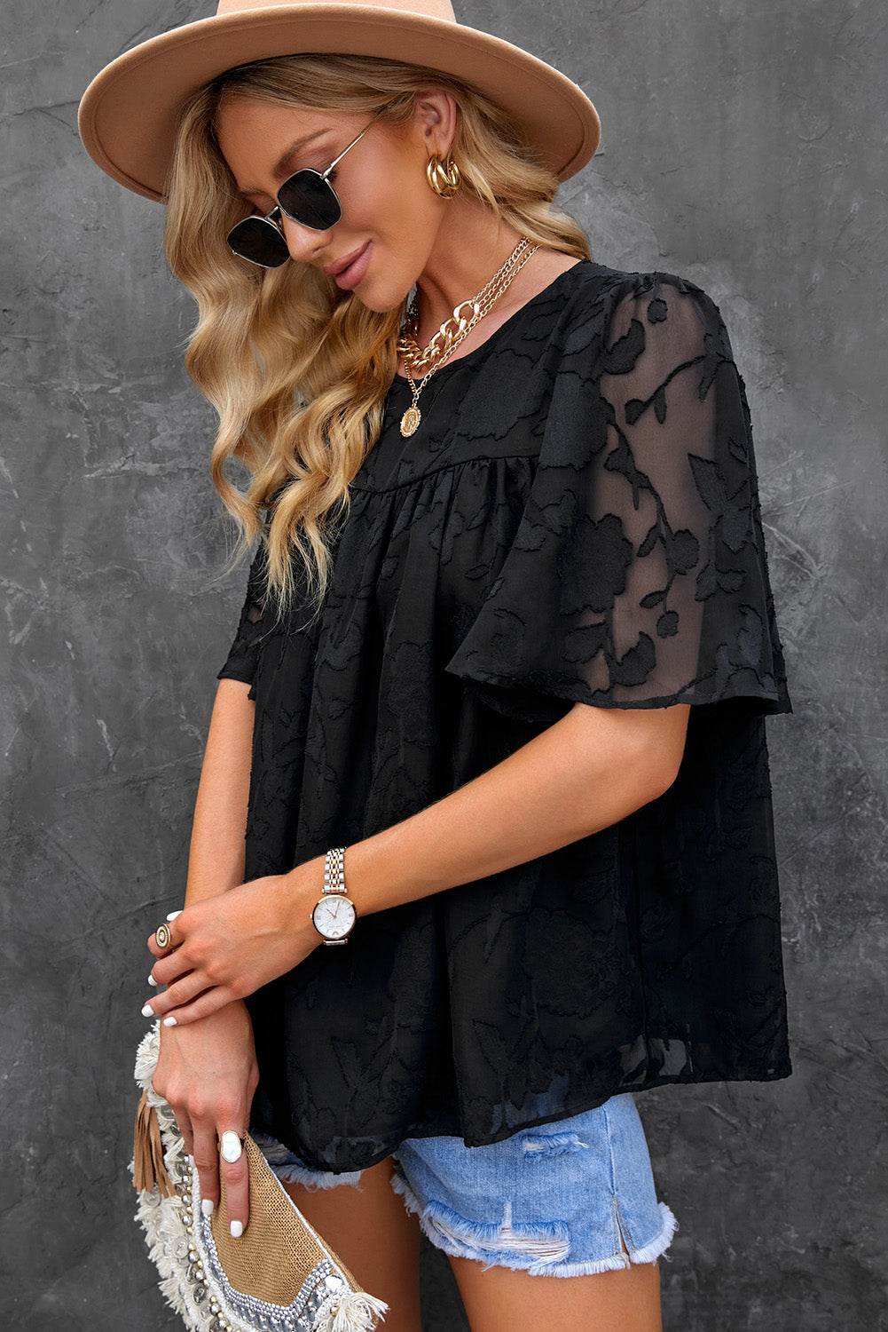 Round Neck Puff Sleeve Blouse Trendsi ba9dadcfbab34f819d6b222b823b89bd-Max