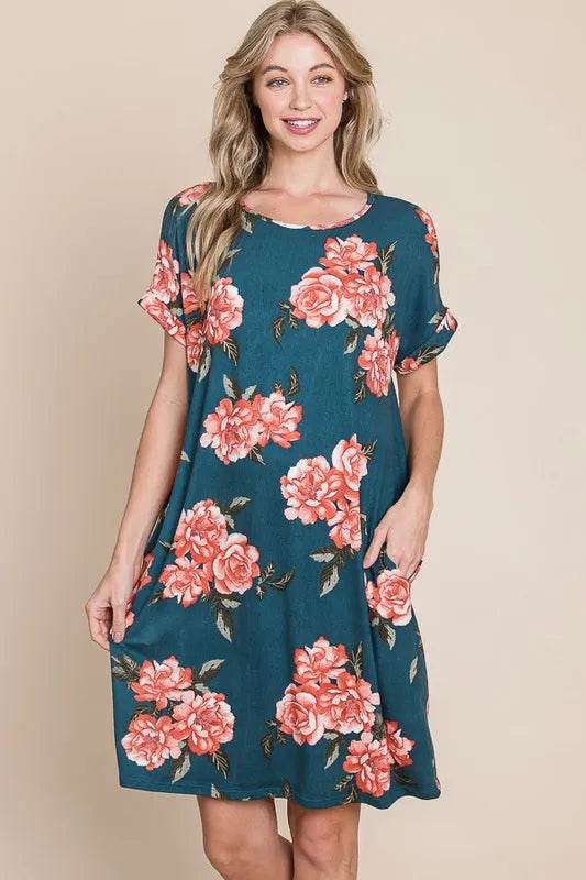 BOMBOM Floral Round Neck Short Tee Dress with Pockets French Blue Trendsi baaa804a-cbf8-4cd6-b020-23ff86b4c29e-Max-Origin